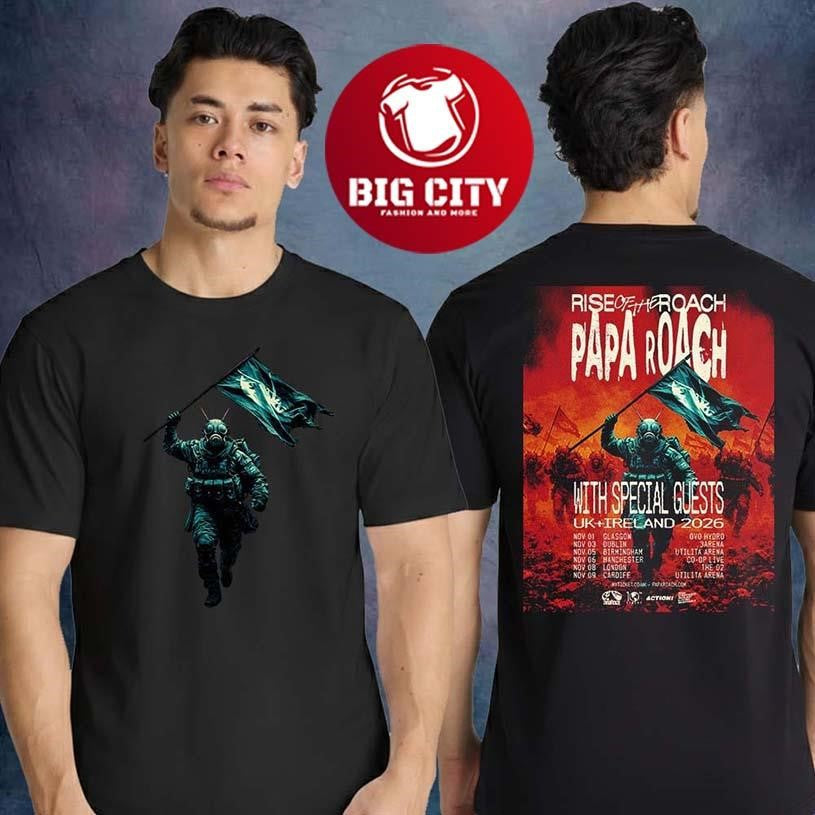 Papa Roach Rise Of The Roach Tour UK Ireland 2026 Schedule Two Sided Shirt