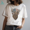 Patriotic American Flag Elk Mountain Wildlife Silhouette T Shirt
