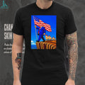Patriotic American Flag Sheep Cliff Political Satire Illustration Graphic T Shirt