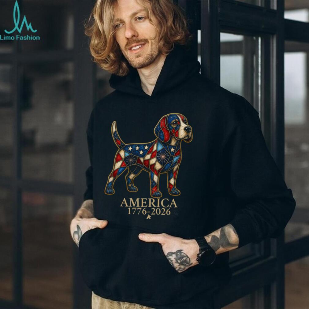 Patriotic Beagle America 1776 2026 Stained Glass Style Shirt