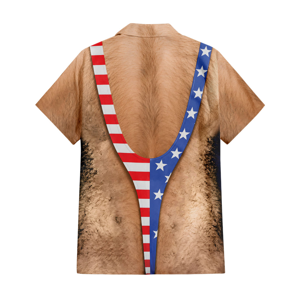 Patriotic Chest Hair Illusion 4th Of July Hawaiian T Shirt