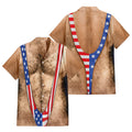 Patriotic Chest Hair Illusion 4th Of July Hawaiian T Shirt