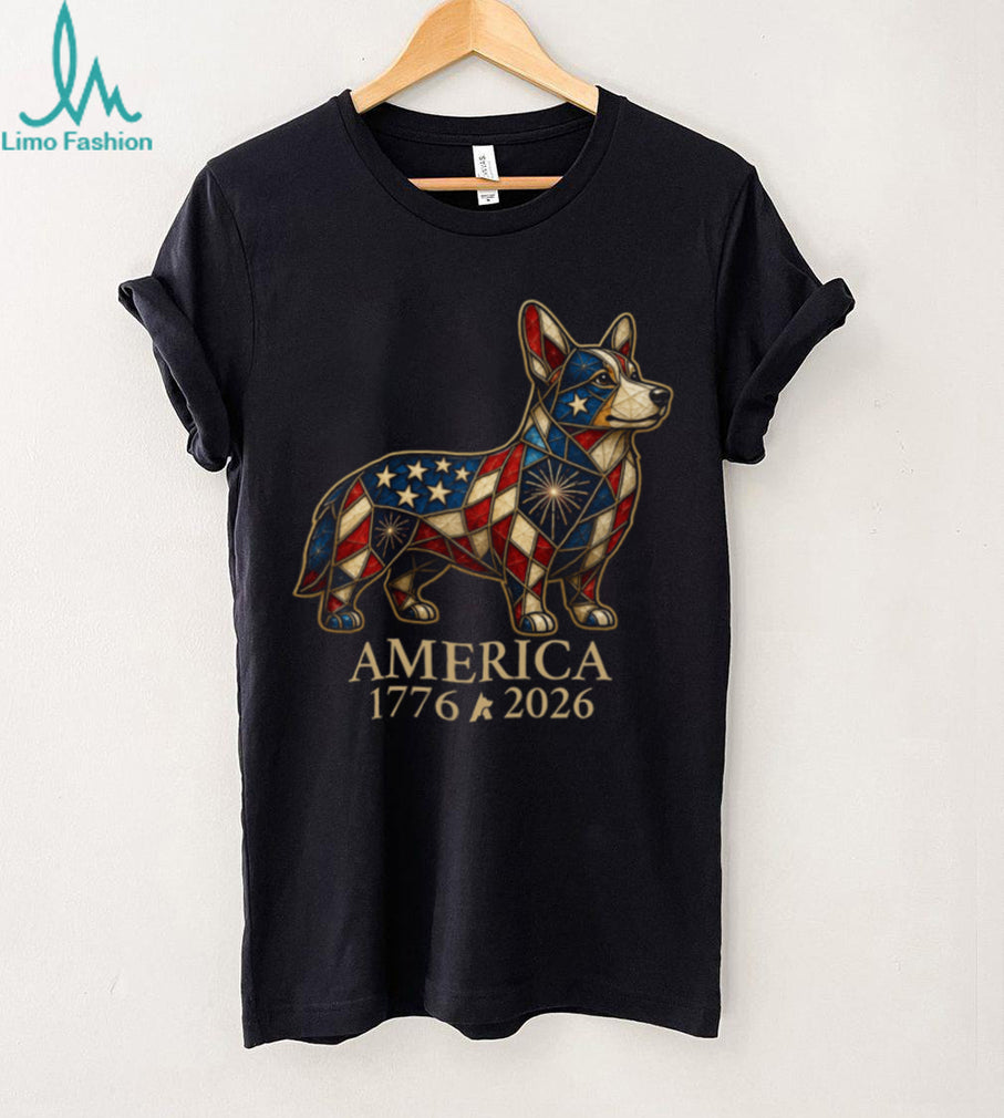 Patriotic Corgi America 1776 2026 Stained Glass Style Shirt