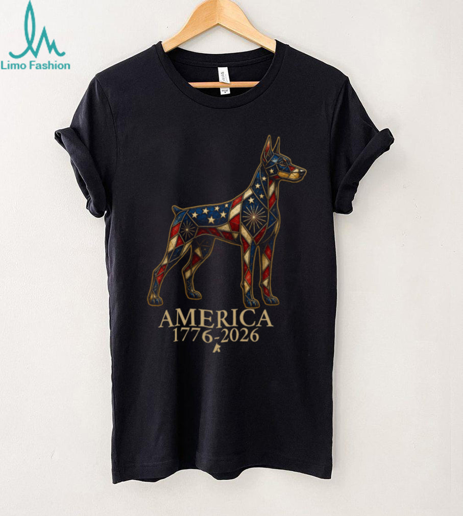 Patriotic Doberman America 1776 2026 Stained Glass Style Shirt