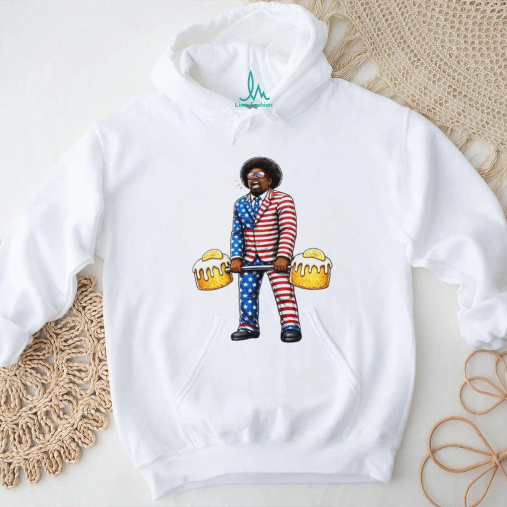 Patriotic Man Lifting Beer Barbell American Flag Suit T Shirt