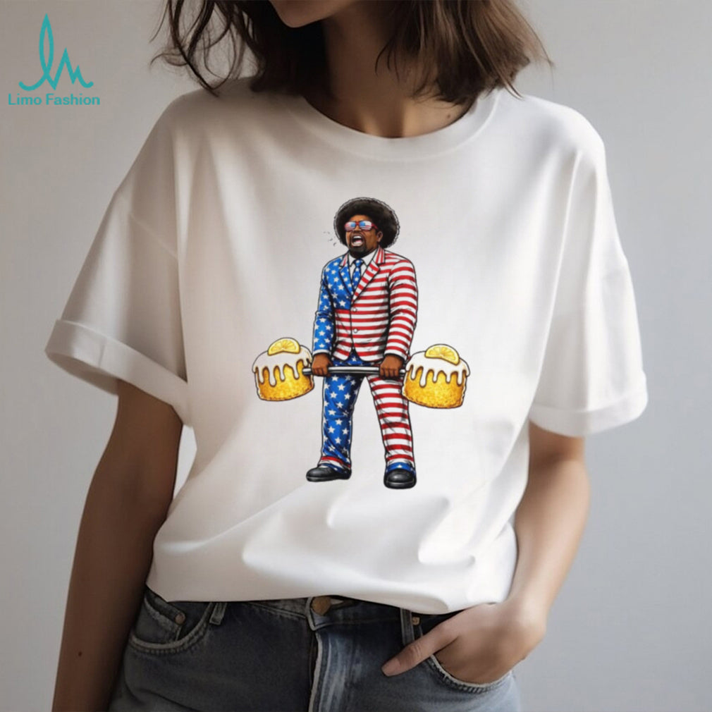 Patriotic Man Lifting Beer Barbell American Flag Suit T Shirt