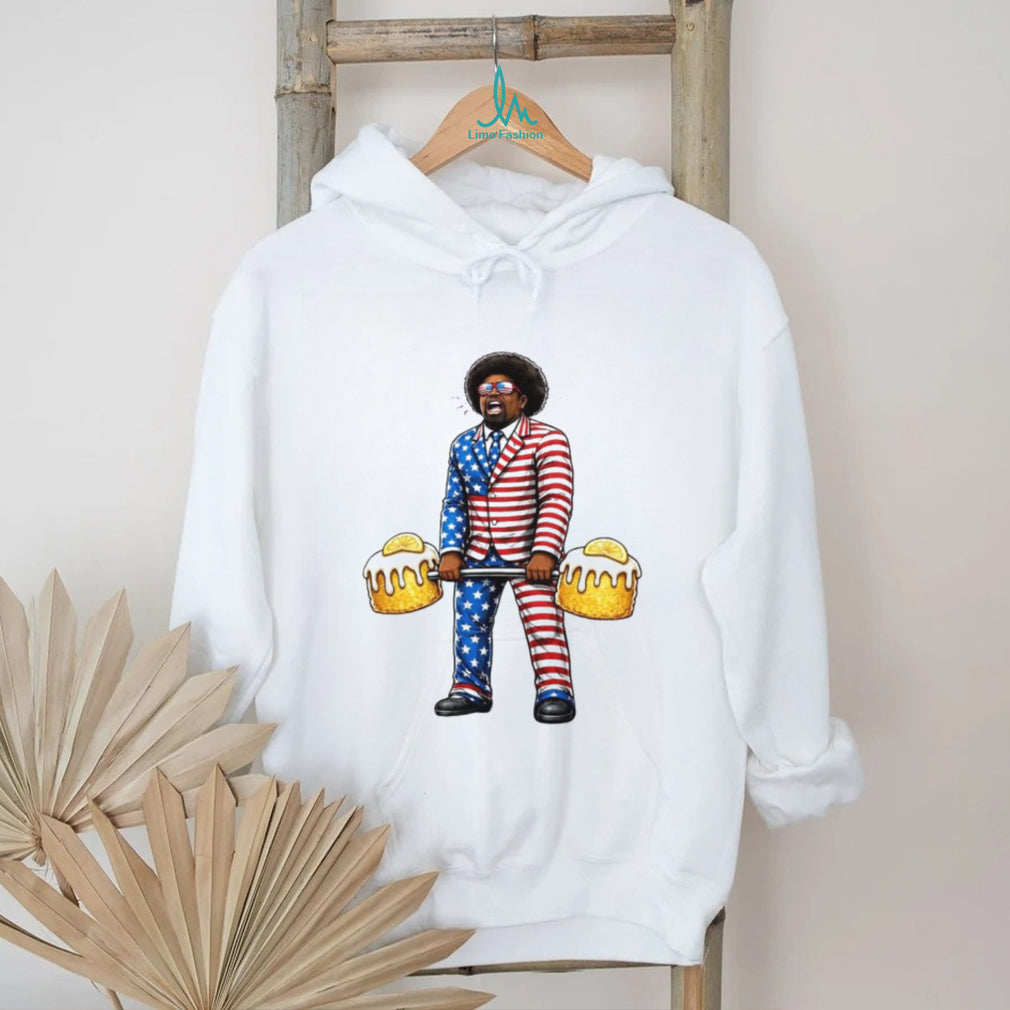 Patriotic Man Lifting Beer Barbell American Flag Suit T Shirt