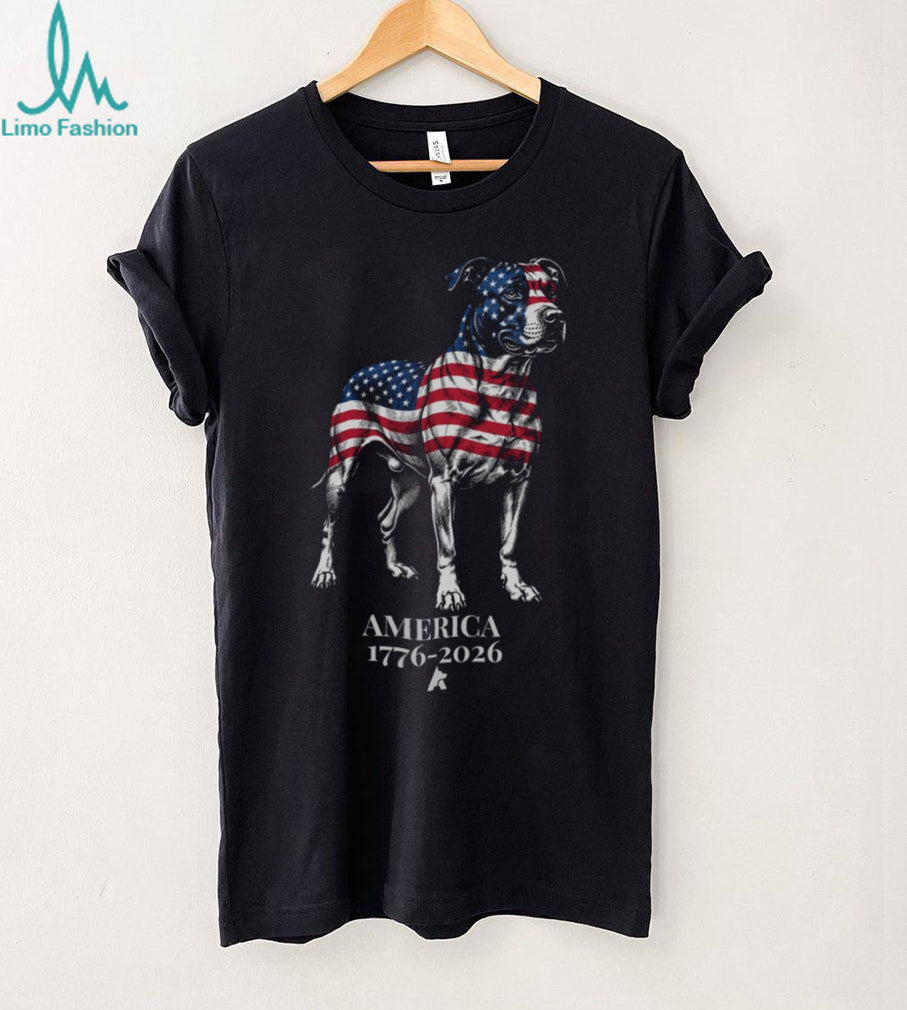 Patriotic Pitbull America 1776 2026 US Flag Graphic Shirt