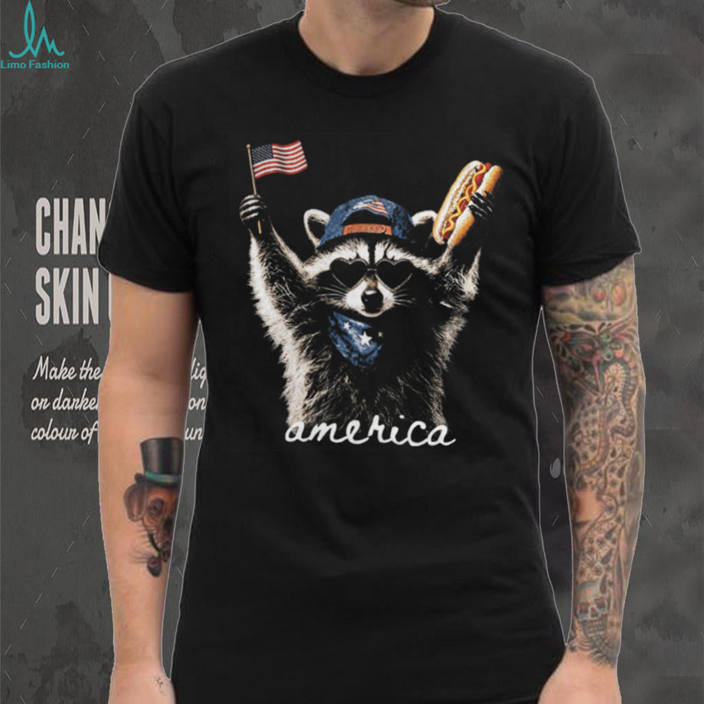 Patriotic Raccoon USA Flag Sunglasses Hot Dog American Pride Shirt