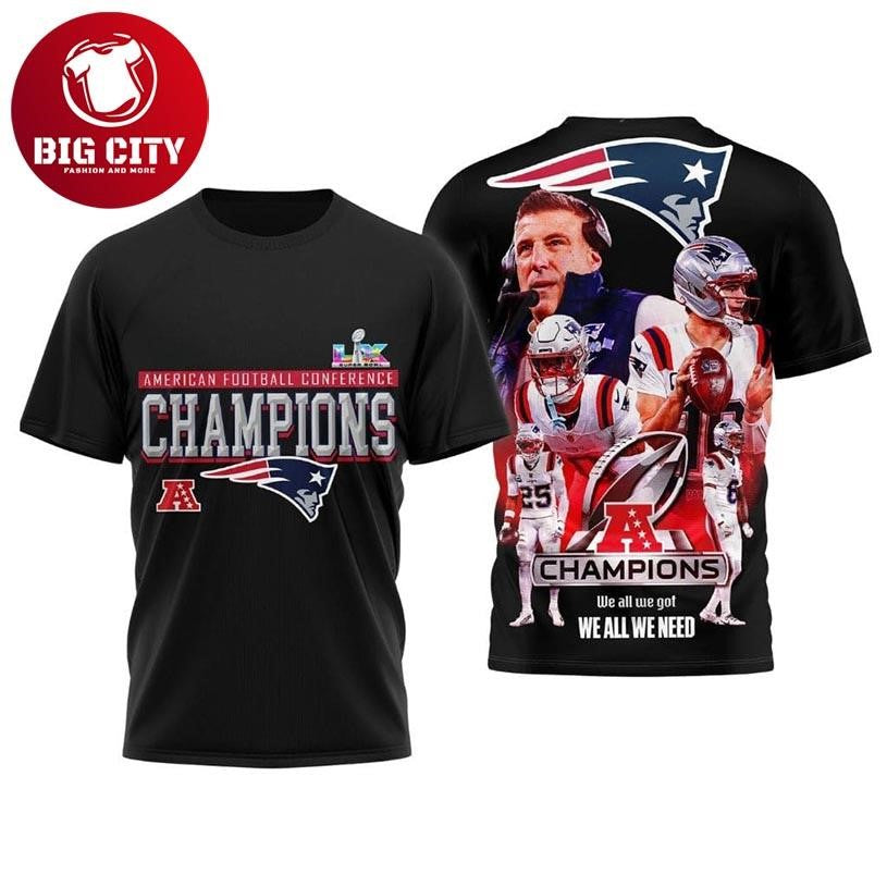 Patriots AFC Champions 2025 Team Roster Graphic Two Sided Shirt
