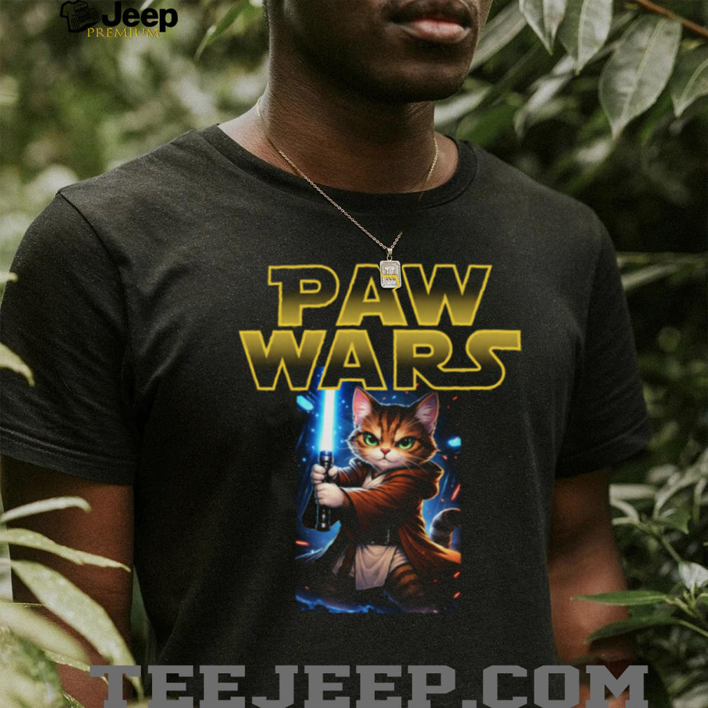 Paw Wars Jedi Cat With Lightsaber Funny Space Kitten T Shirt