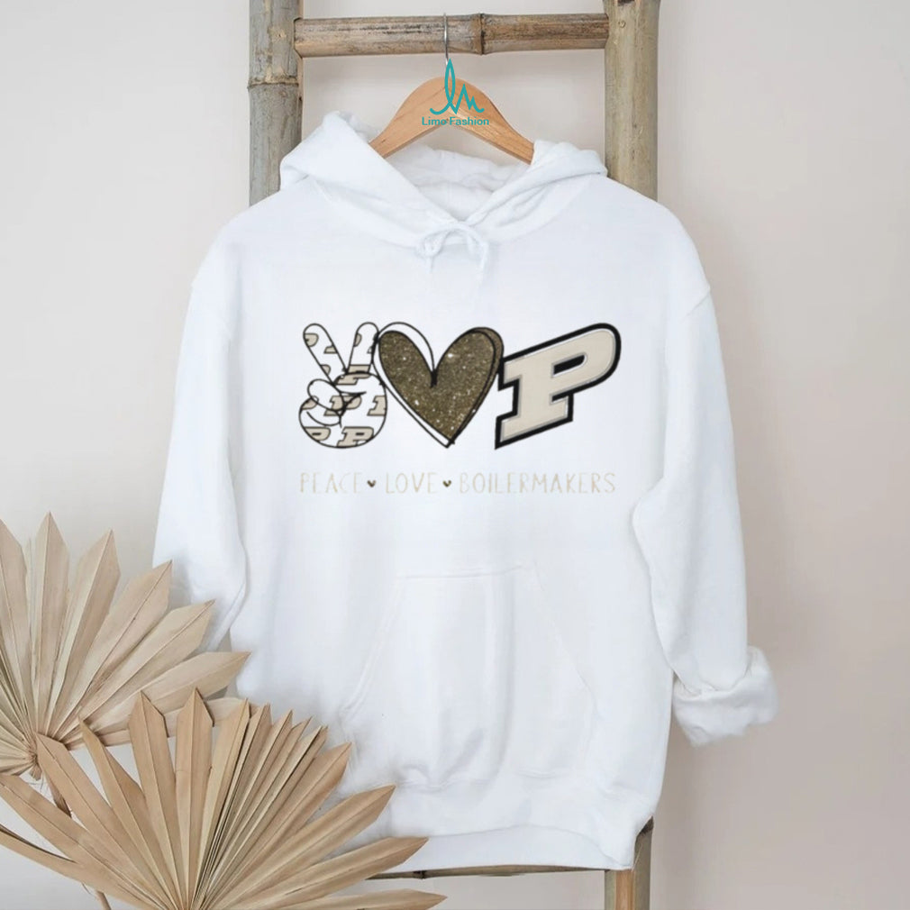 Peace Love Boilermakers Purdue University Glitter Fan Shirt