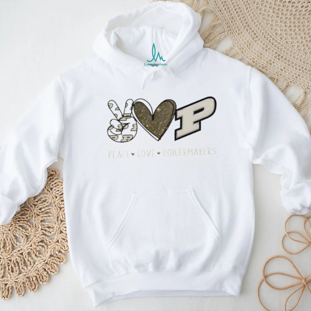Peace Love Boilermakers Purdue University Glitter Fan Shirt