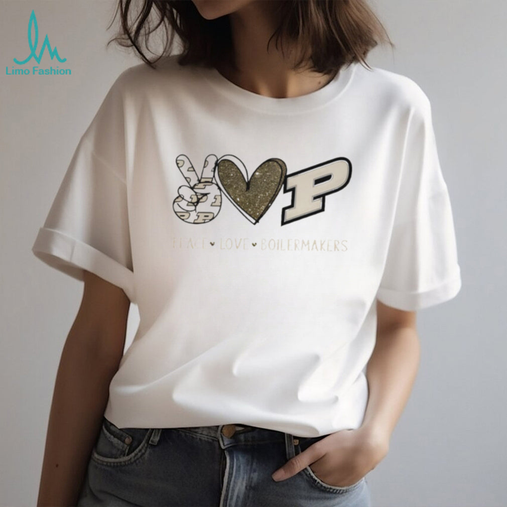 Peace Love Boilermakers Purdue University Glitter Fan Shirt