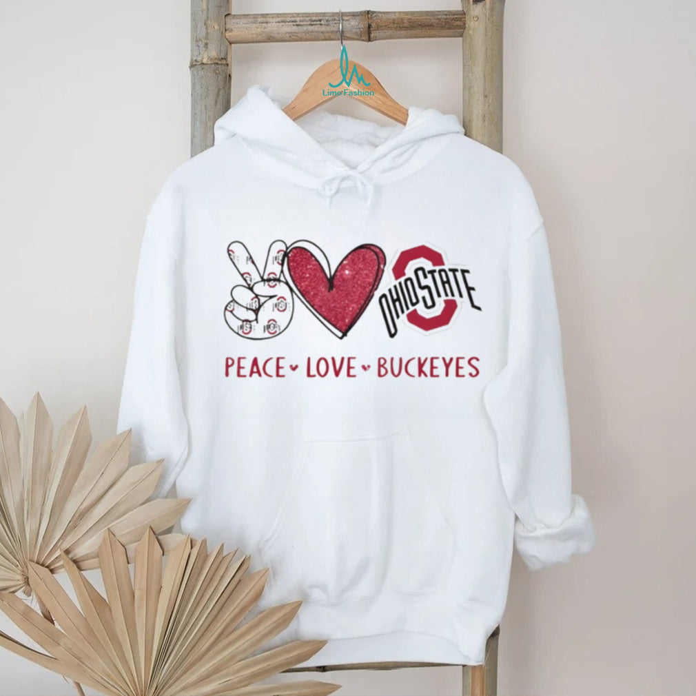 Peace Love Buckeyes Ohio State University Glitter Mascot T Shirt