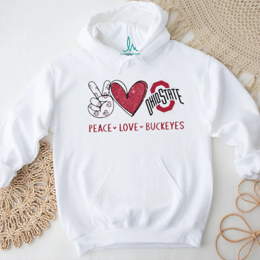 Peace Love Buckeyes Ohio State University Glitter Mascot T Shirt