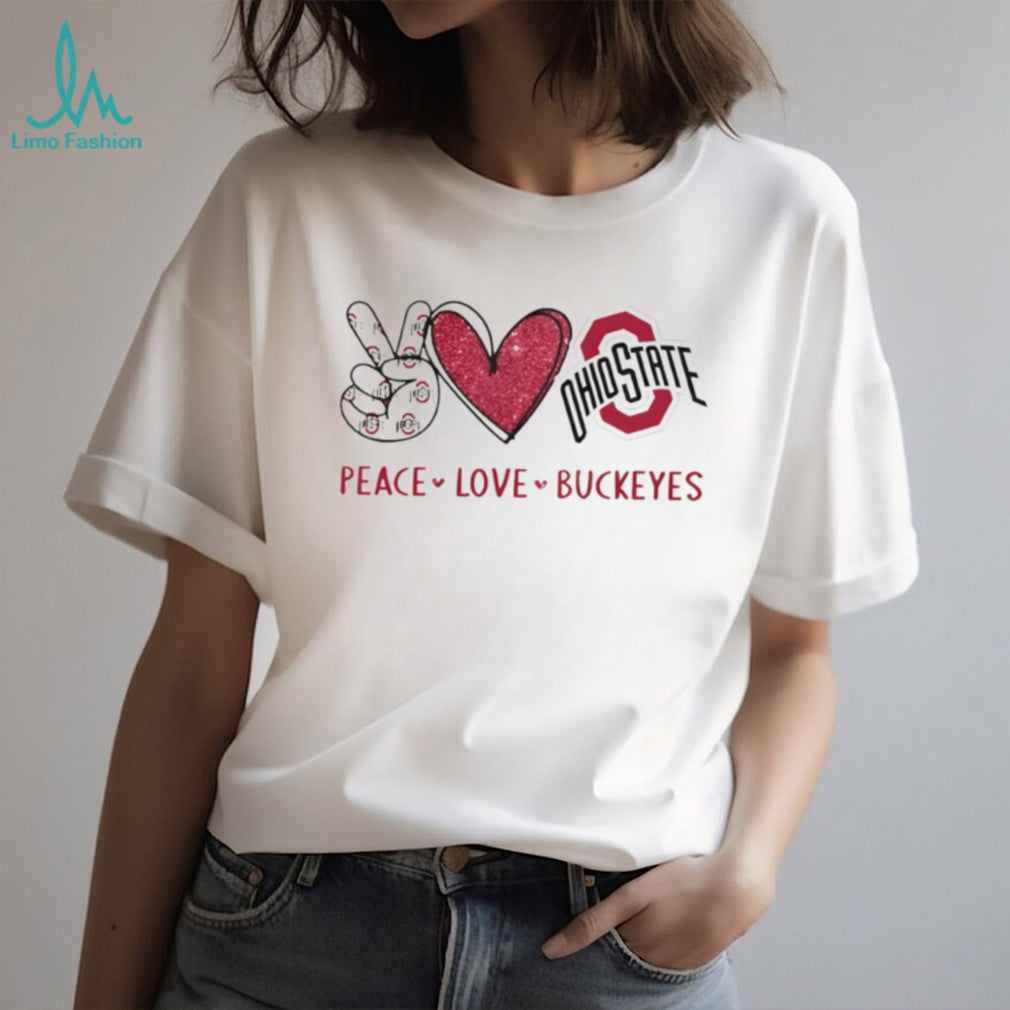 Peace Love Buckeyes Ohio State University Glitter Mascot T Shirt