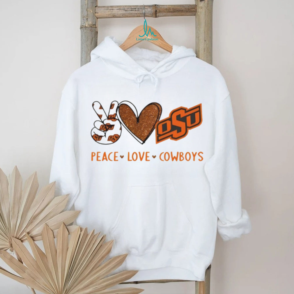 Peace Love Cowboys Oklahoma State OSU Glitter Graphic Shirt