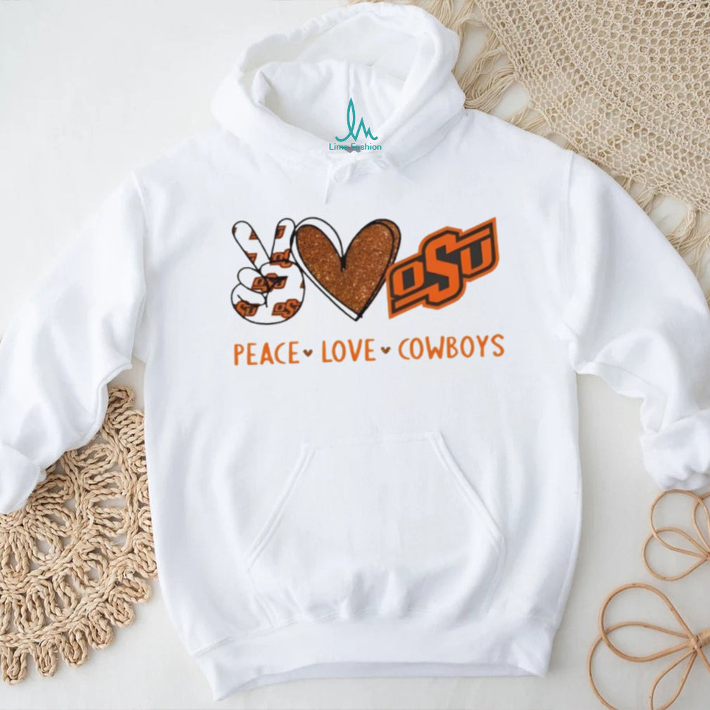 Peace Love Cowboys Oklahoma State OSU Glitter Graphic Shirt
