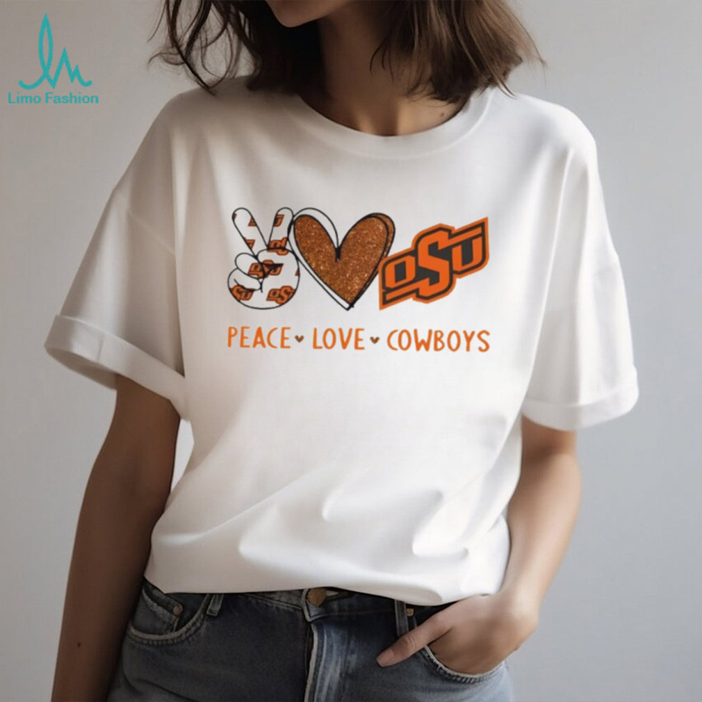 Peace Love Cowboys Oklahoma State OSU Glitter Graphic Shirt