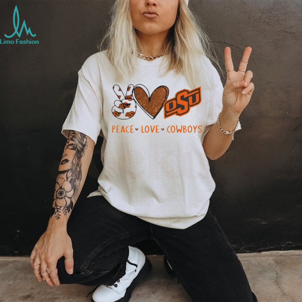 Peace Love Cowboys Oklahoma State OSU Glitter Graphic Shirt