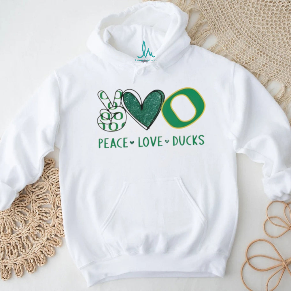 Peace Love Ducks Oregon University Green Glitter Graphic T Shirt