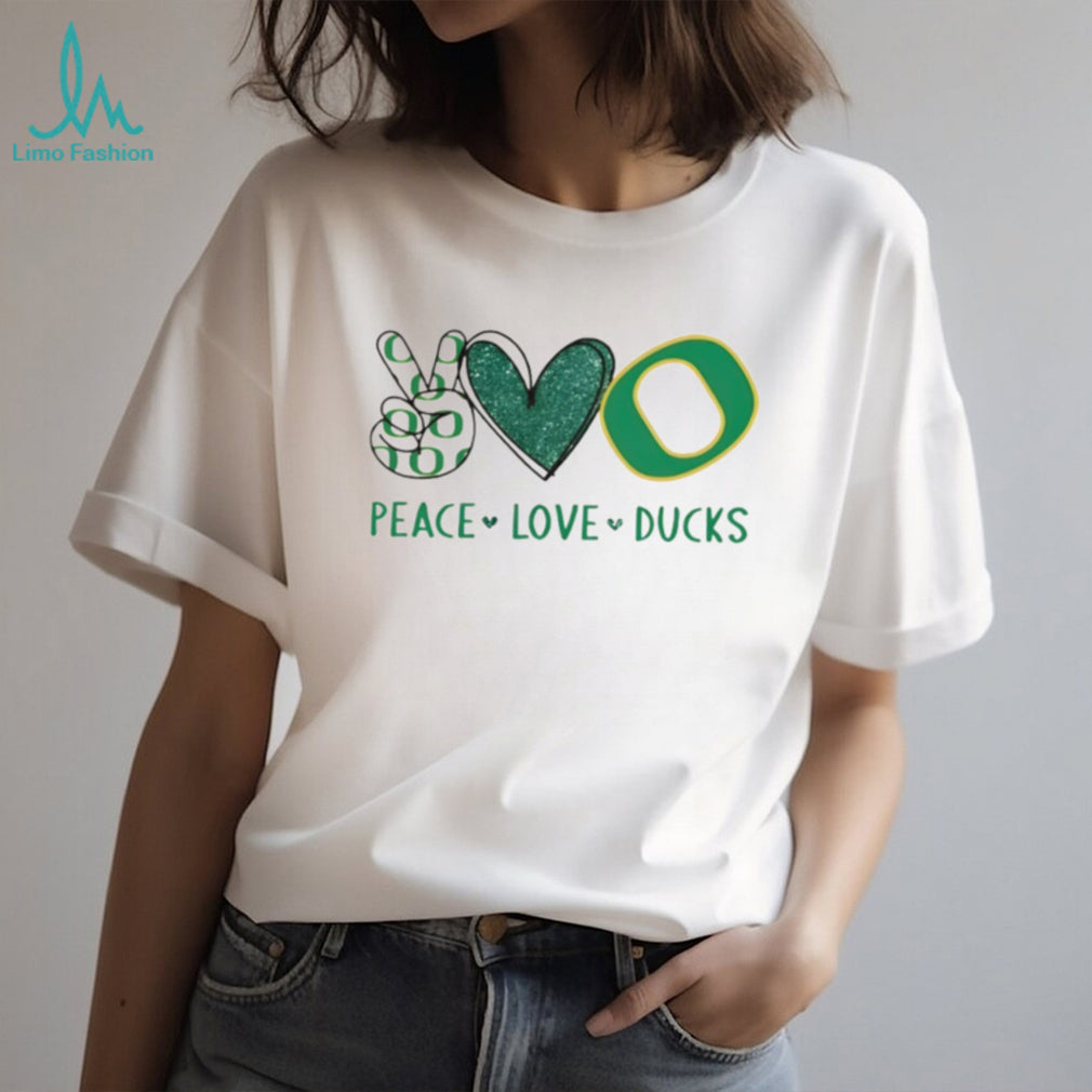 Peace Love Ducks Oregon University Green Glitter Graphic T Shirt