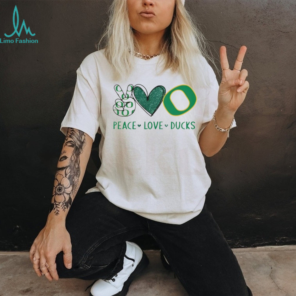 Peace Love Ducks Oregon University Green Glitter Graphic T Shirt
