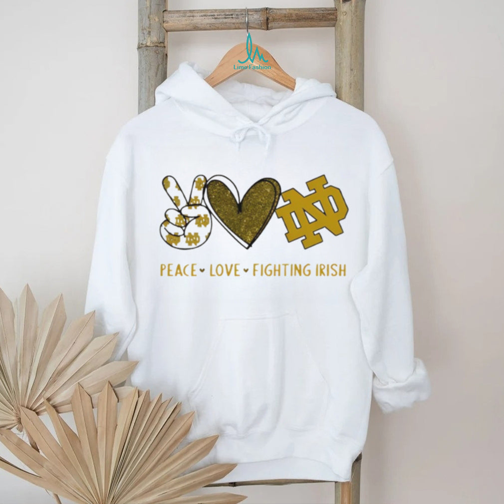 Peace Love Fighting Irish Notre Dame Glitter Graphic T Shirt