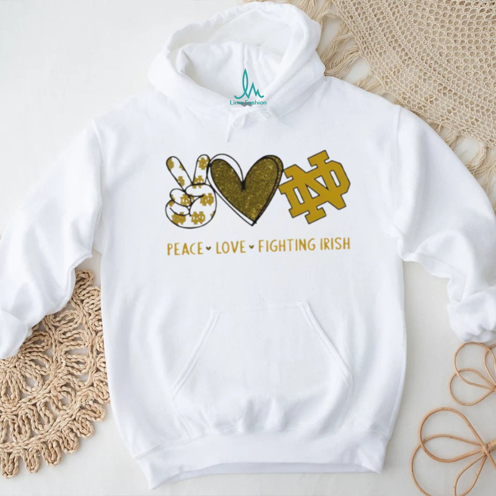 Peace Love Fighting Irish Notre Dame Glitter Graphic T Shirt
