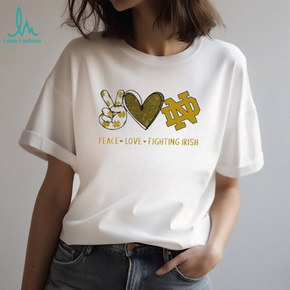 Peace Love Fighting Irish Notre Dame Glitter Graphic T Shirt