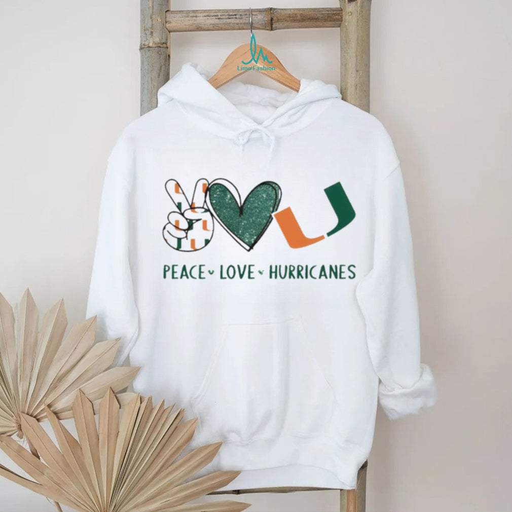 Peace Love Hurricanes University of Miami Fan Graphic T Shirt