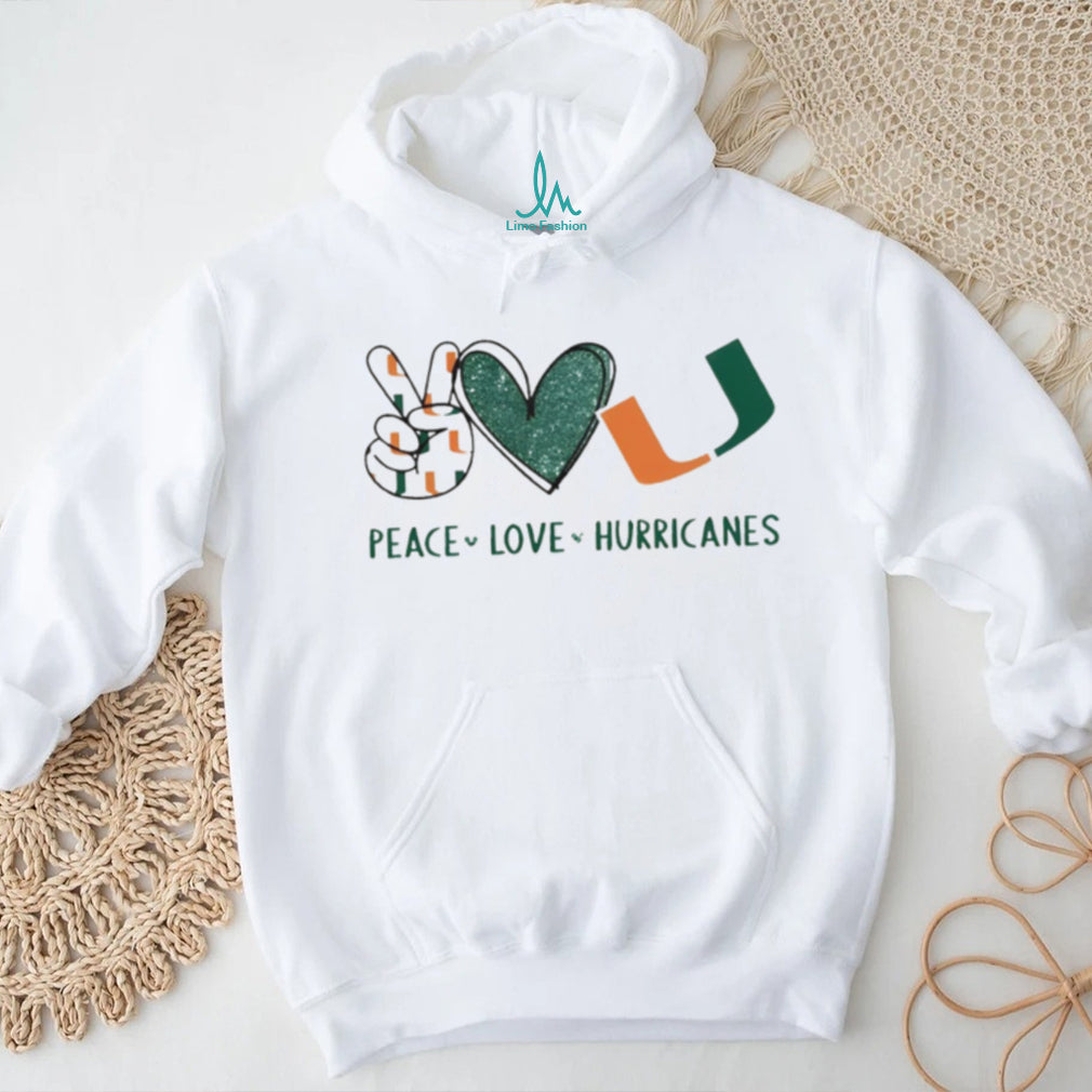 Peace Love Hurricanes University of Miami Fan Graphic T Shirt