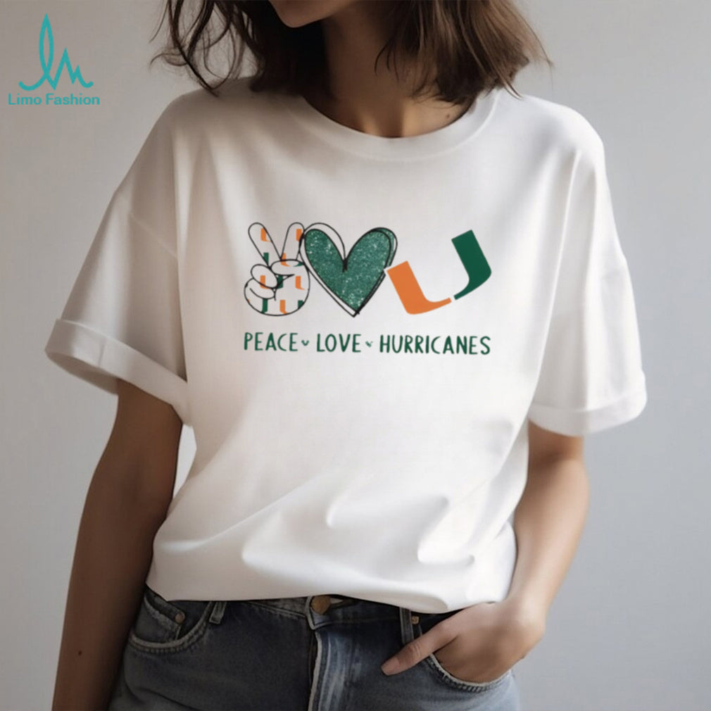 Peace Love Hurricanes University of Miami Fan Graphic T Shirt