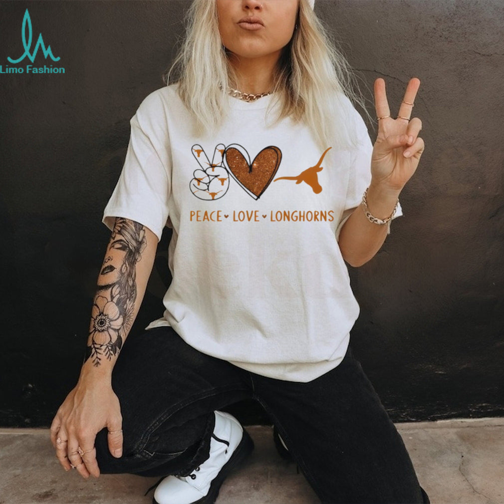Peace Love Longhorns University of Texas Glitter Logo T Shirt