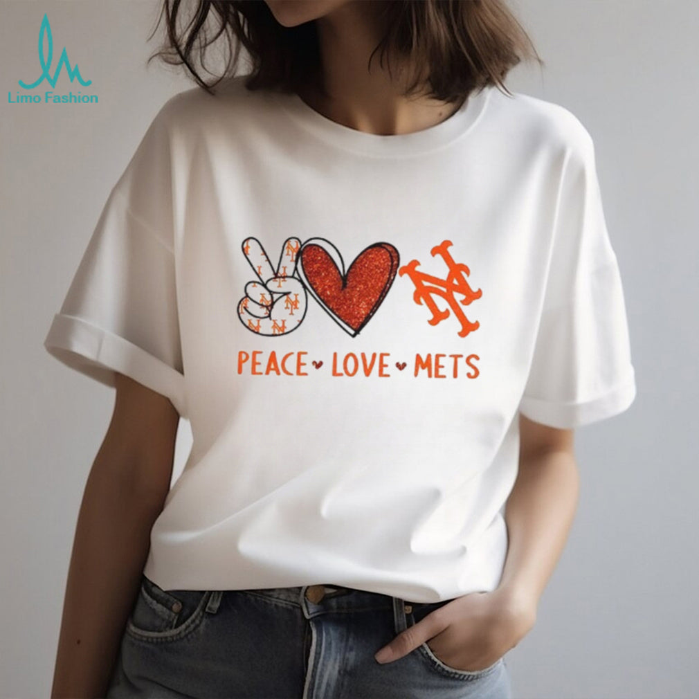 Peace Love Mets New York Baseball Glitter Heart Logo T Shirt