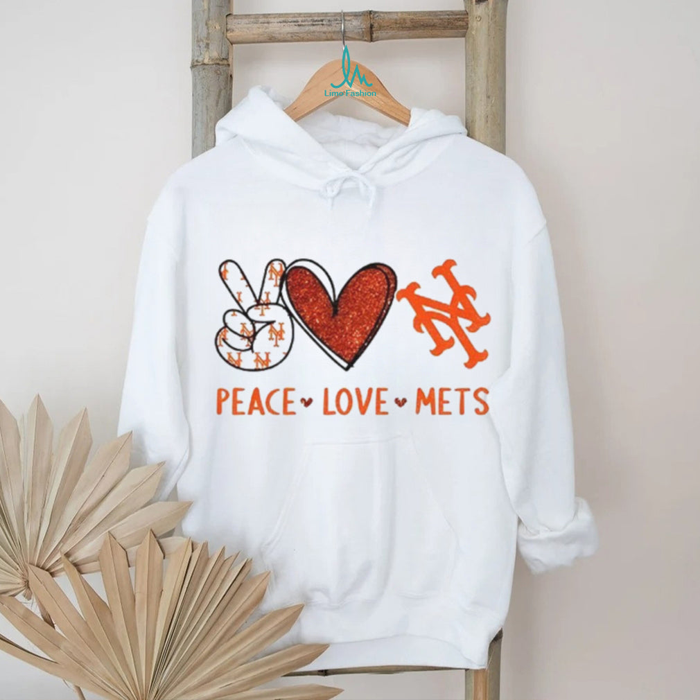 Peace Love Mets New York Baseball Glitter Heart Logo T Shirt
