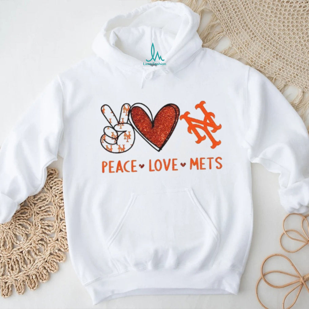 Peace Love Mets New York Baseball Glitter Heart Logo T Shirt
