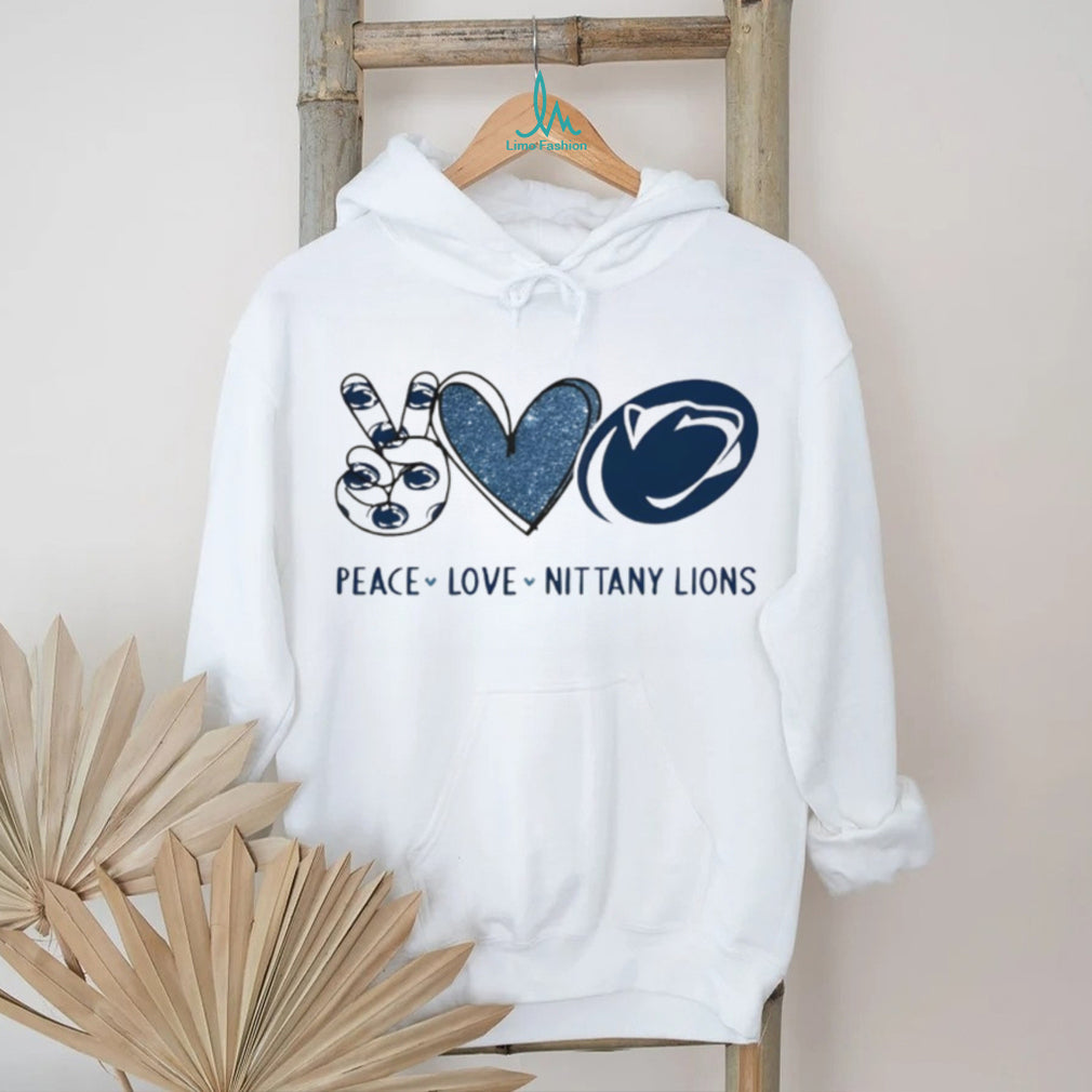 Peace Love Nittany Lions Penn State Blue Glitter Fan T Shirt