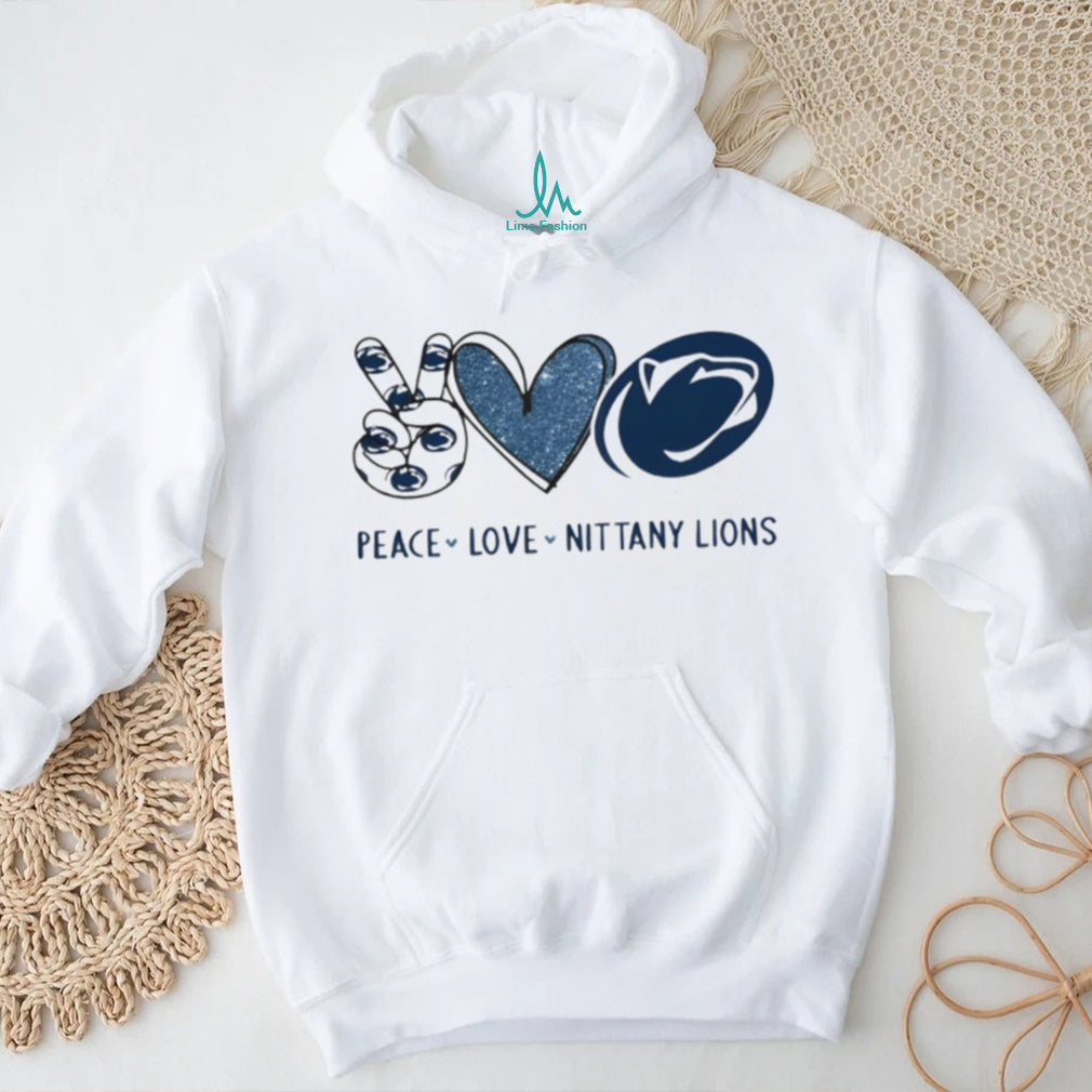 Peace Love Nittany Lions Penn State Blue Glitter Fan T Shirt