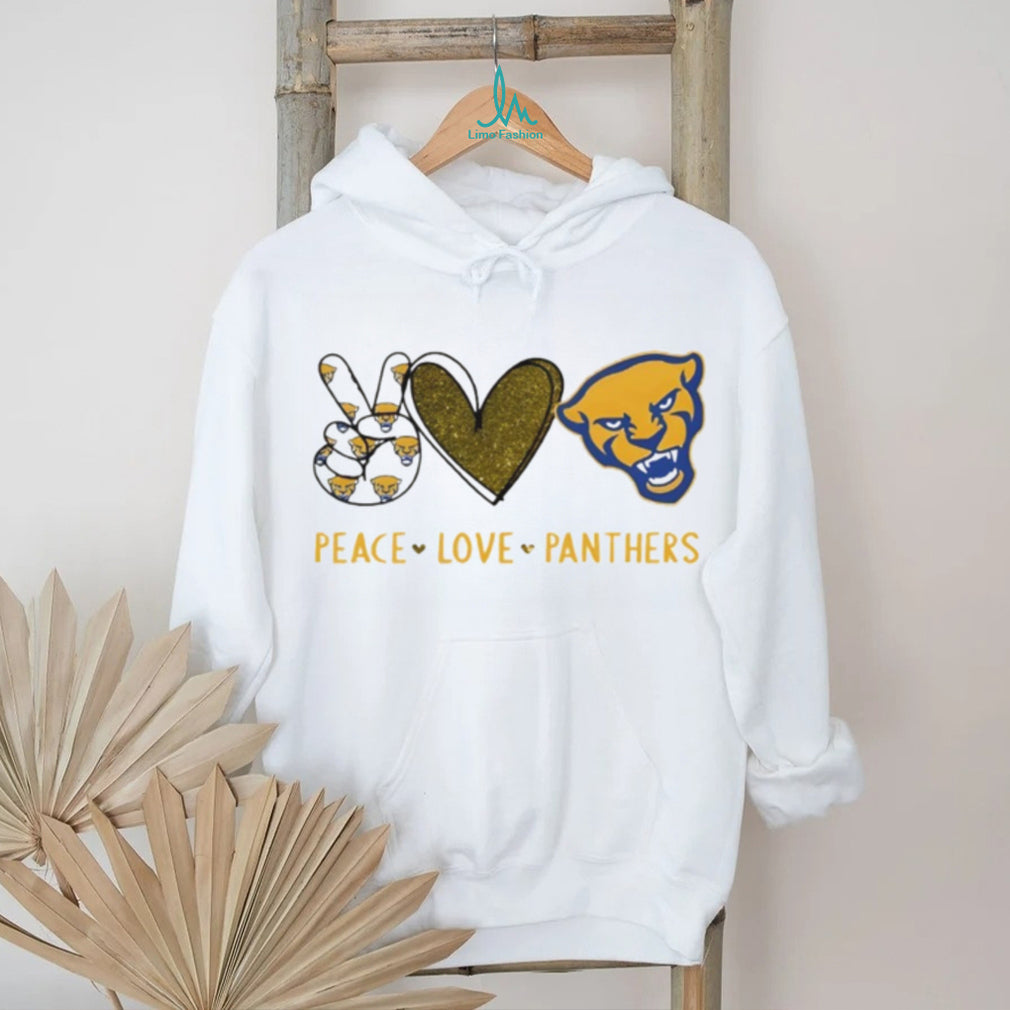 Peace Love Panthers Pitt University Mascot Glitter Graphic T Shirt