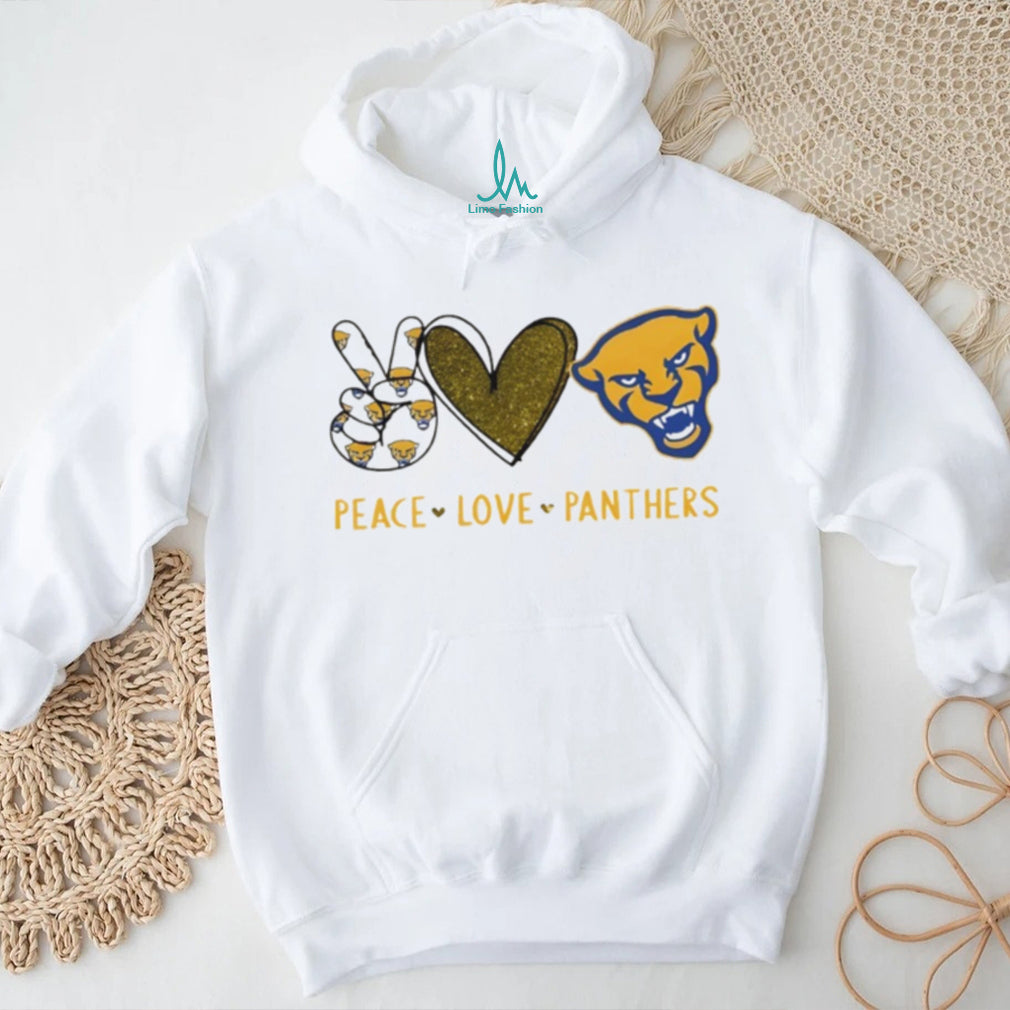 Peace Love Panthers Pitt University Mascot Glitter Graphic T Shirt