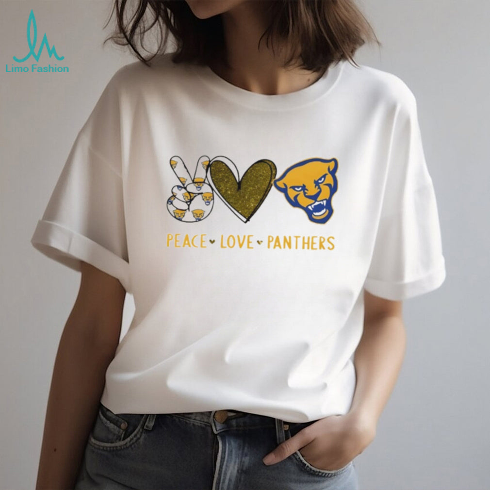 Peace Love Panthers Pitt University Mascot Glitter Graphic T Shirt