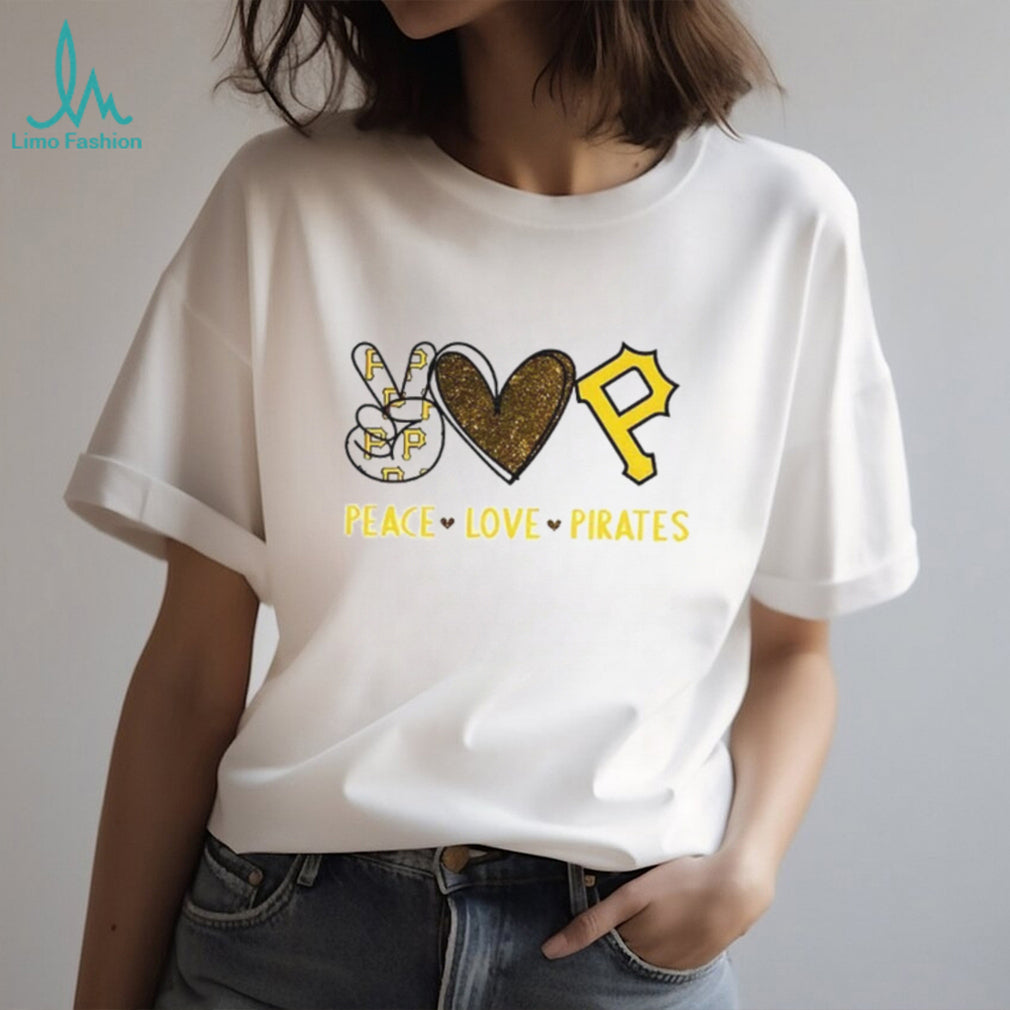 Peace Love Pittsburgh Pirates Baseball Gold Glitter Logo T Shirt