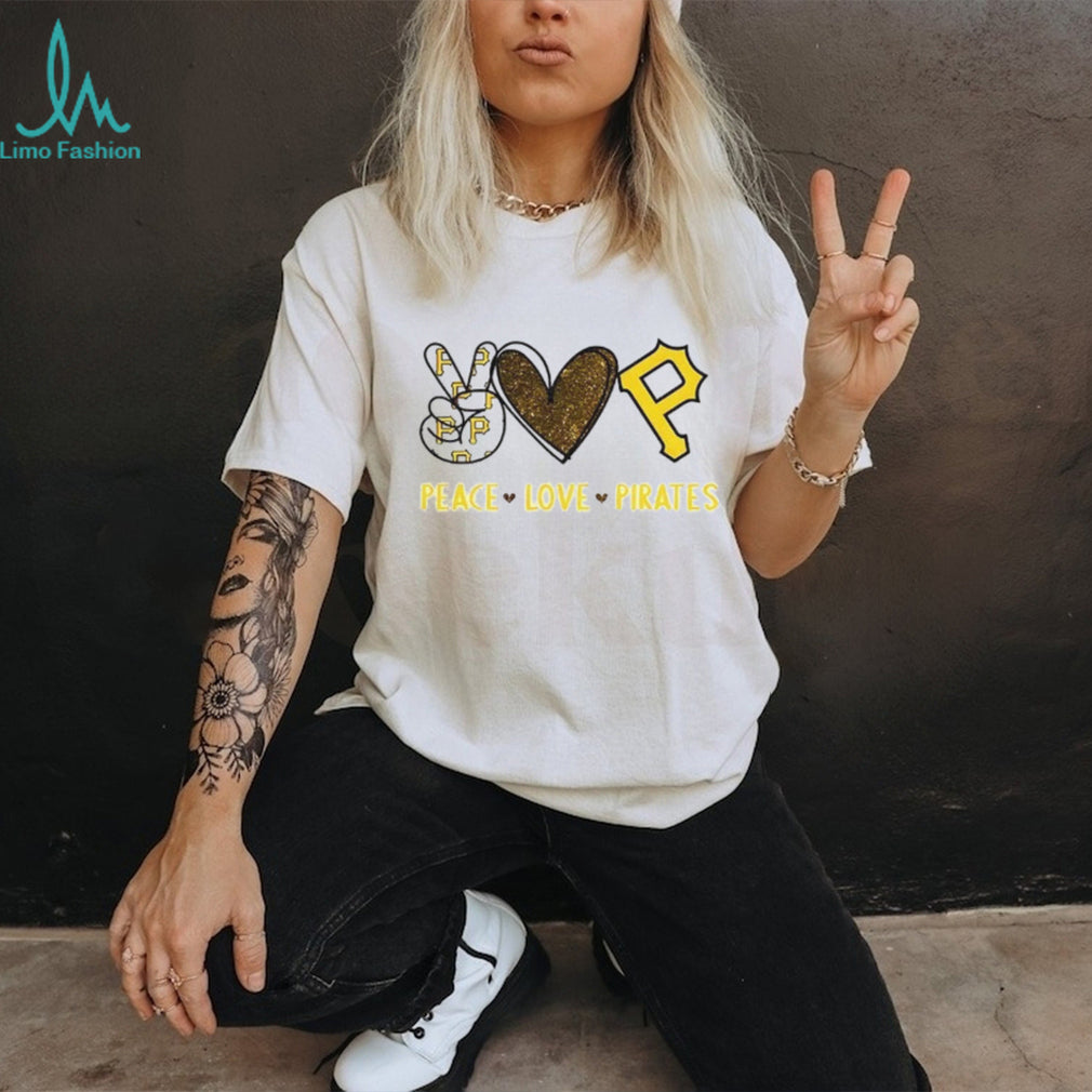 Peace Love Pittsburgh Pirates Baseball Gold Glitter Logo T Shirt