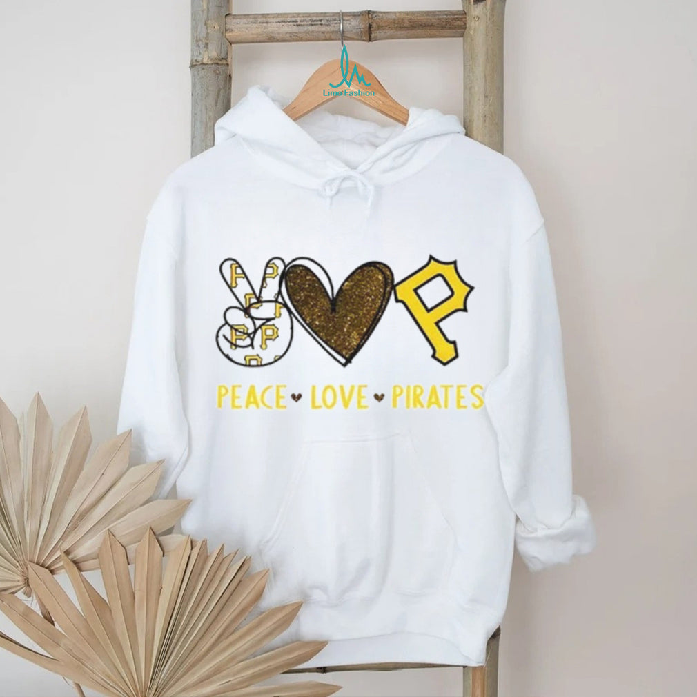 Peace Love Pittsburgh Pirates Baseball Gold Glitter Logo T Shirt