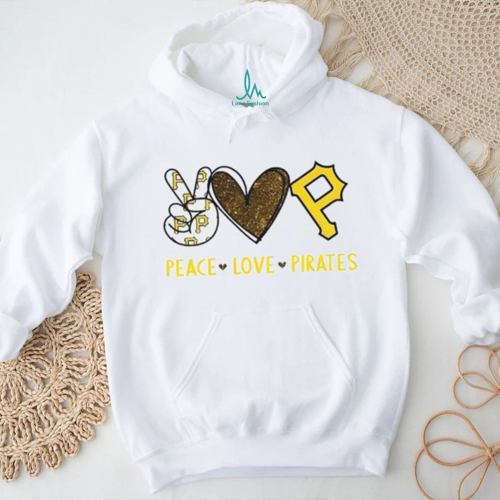 Peace Love Pittsburgh Pirates Baseball Gold Glitter Logo T Shirt