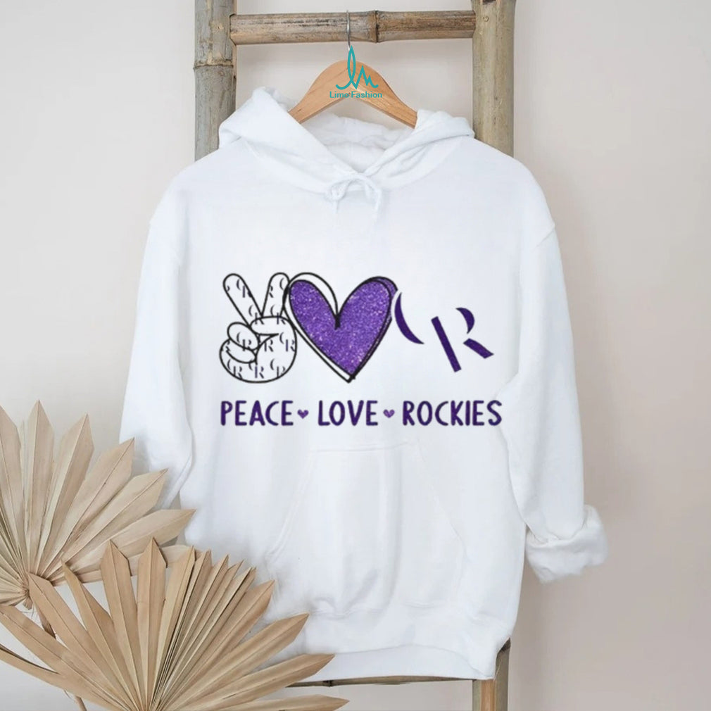 Peace Love Rockies Colorado Baseball Purple Glitter Logo T Shirt