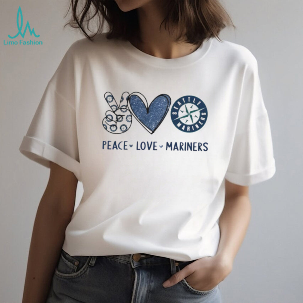Peace Love Seattle Mariners Baseball Fan Navy Glitter Design T Shirt