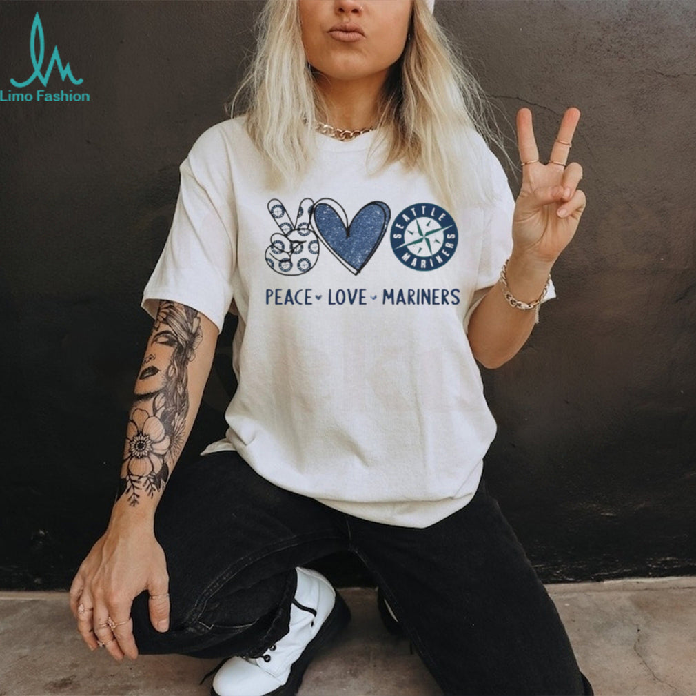 Peace Love Seattle Mariners Baseball Fan Navy Glitter Design T Shirt